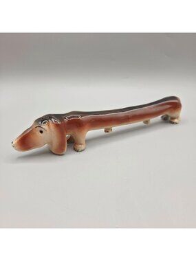 Vintage Ceramic Dachshund Dog Salt and Pepper Shaker with Corks
